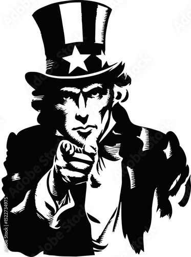 Illustration of Uncle Sam Head Mascot Icon Wearing a Hat with United States Stars and Stripes