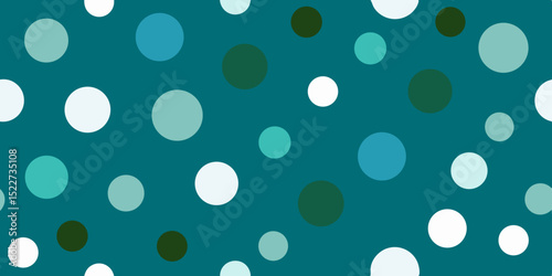 A teal background featuring scattered circles in varying shades of green and white, creating a vibrant, playful pattern.