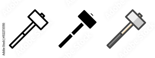 Multipurpose sledgehammer vector icon in outline, glyph, filled outline style. Three icon style variants in one pack.