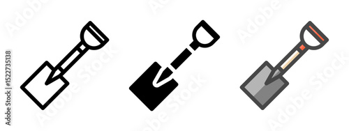 Multipurpose spade vector icon in outline, glyph, filled outline style. Three icon style variants in one pack.
