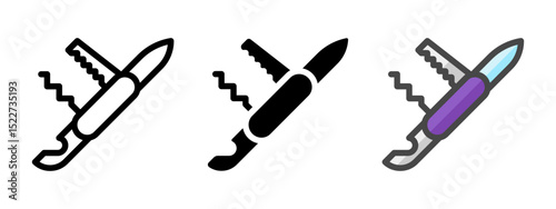 Multipurpose utility knife vector icon in outline, glyph, filled outline style. Three icon style variants in one pack.