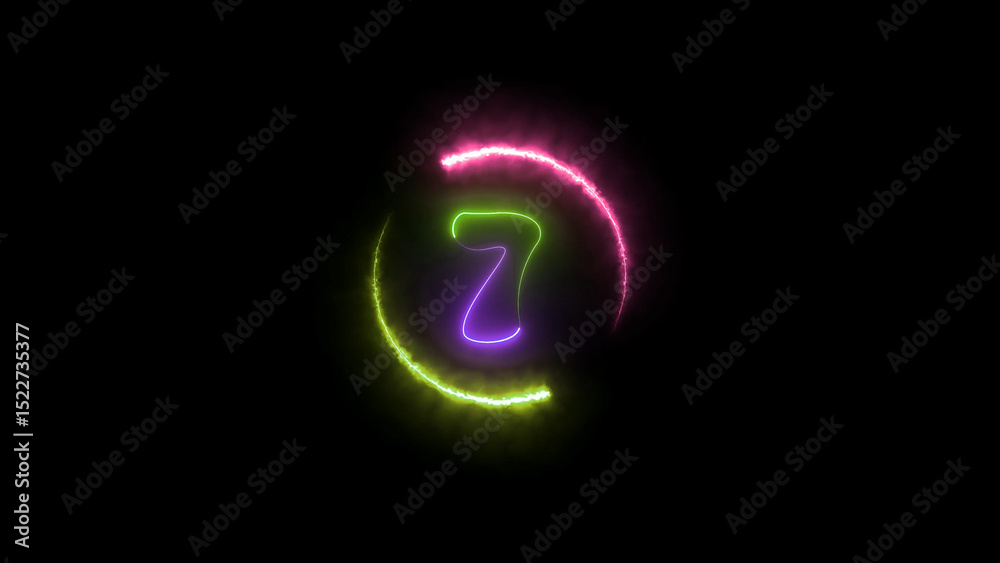 Neon Number Seven with Glowing Circle on Black Background for Graphic Design Projects The image Neon Number Seven with Glowing Circle on Black Background for Graphic Design Projects The image