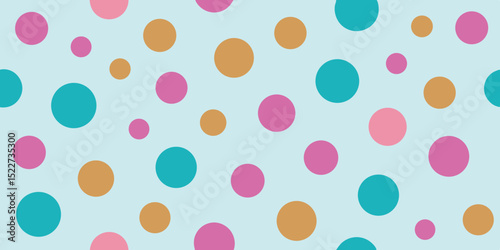 Colorful polka dots in pink, teal, and orange scattered across a light blue background, creating a playful and cheerful pattern.