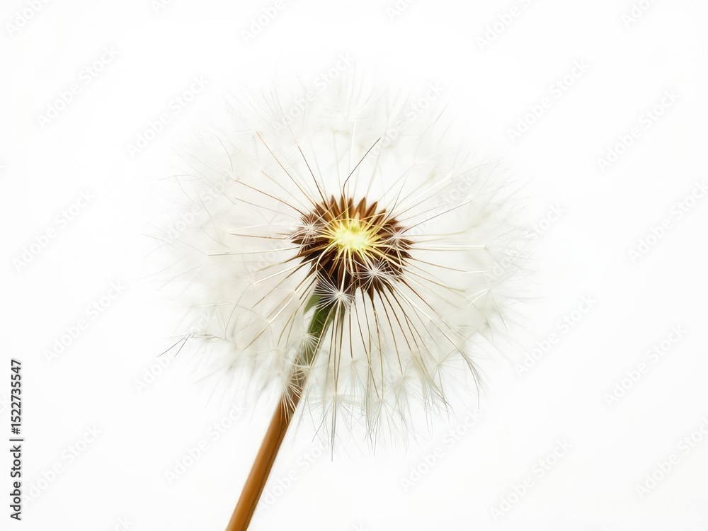 Fototapeta premium Floating Dandelion Seed - White Background Isolation