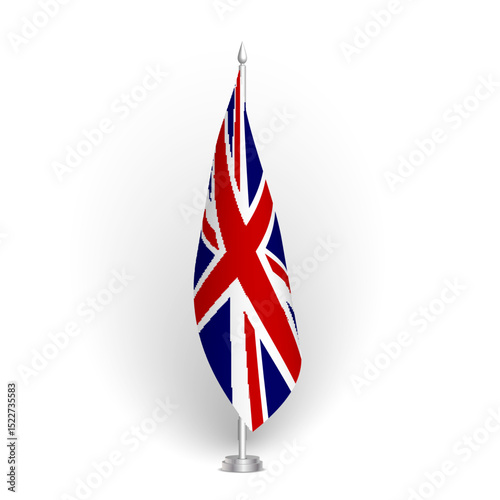 United Kingdom flag - 3D standard conference flag hanging on ground flagpole. Usable for summit, indoor meeting, board room, government office, press room or reception. Vector flag with shading