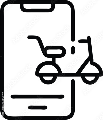 Electric scooter rental app icon on smartphone for mobile transportation service and sharing economy