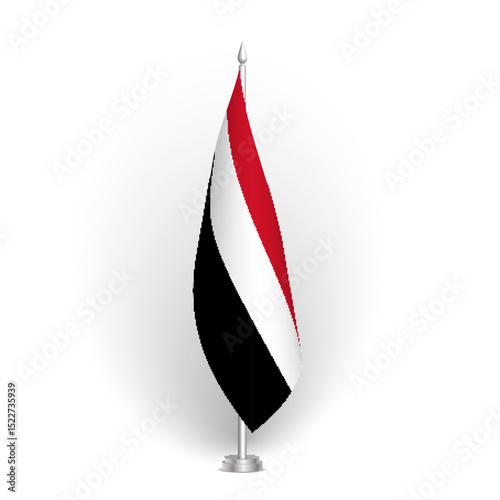 Yemen flag - 3D standard conference flag hanging on ground flagpole. Usable for summit, indoor meeting, board room, government office, press room or reception. Vector flag with shading