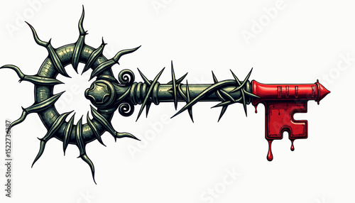 Gothic patterns featuring tattoo elements with blood droplets, a gothic key wrapped in thorny vines

