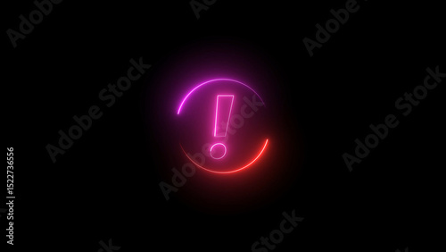 Neon Exclamation Point in a Circle with a Pink and Red Glow on Black vibrant