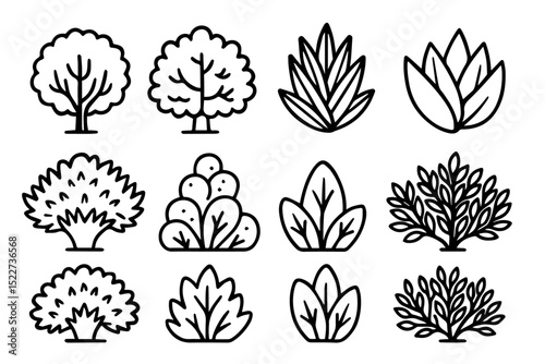 Set of ground cover elements. Grass line