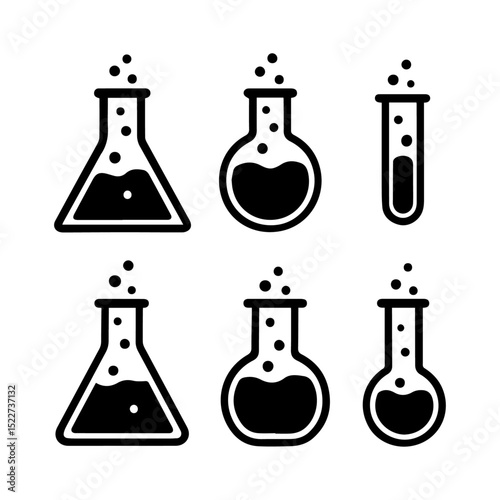 Lab flasks test icon set, vector illustration