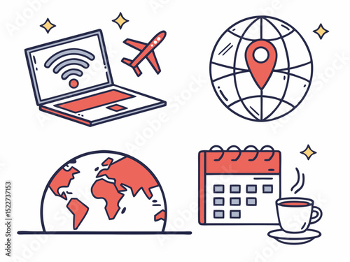 Elegant Digital Nomad Remote Work Flat Icons (5) Design
