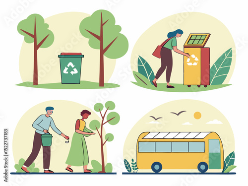Elegant Eco Friendly Sustainable Living Illustration Pack (2) Vector