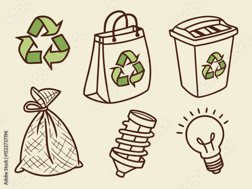 Elegant Hand Drawn Sustainable Living And Zero Waste Icons Symbol