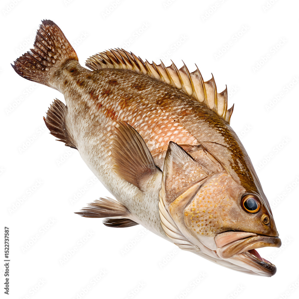 Naklejka premium fish isolated on white background, Brown Spotted Grouper Fish Swimming In The Ocean 