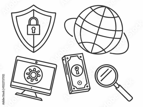 Modern Outline Style Cyber Security And Data Protection I Symbol