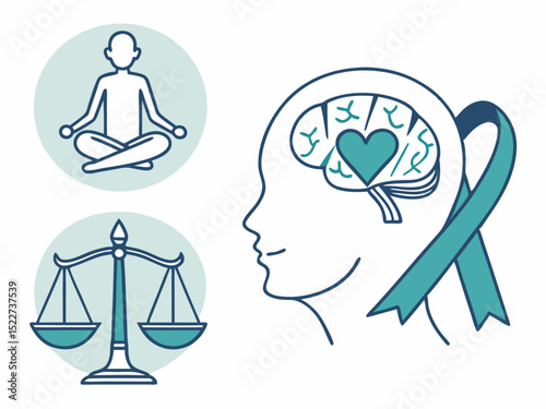 Professional Mindfulness And Mental Health Awareness Icons Vector