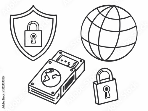 Professional Outline Style Cyber Security And Data Protection I (7) Illustration
