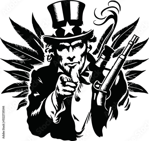 Illustration of Uncle Sam Head Mascot Icon Wearing a Hat with United States Stars and Stripes