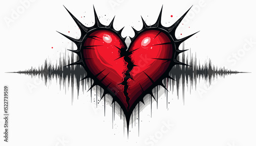 Beautiful cover design for brand featuring a gothic heart with spikes, cracked and mirrored vertically with a subtle soundwave texture