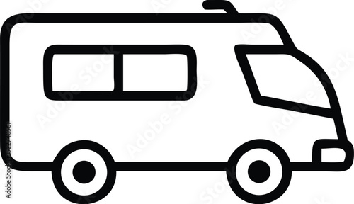 Outline rv camper van vector illustration for travel adventure and vacation mobile home design concept