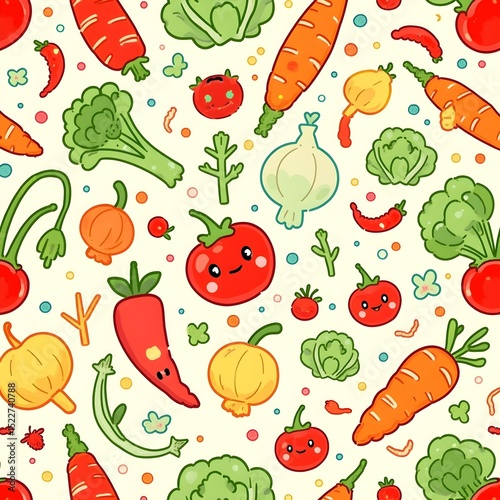 Seamless pattern of cute kitchen vegetables
