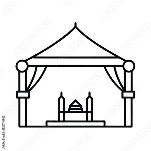 Elegant line art illustration of a gazebo structure featuring decorative elements and architectural highlights in a monochromatic design