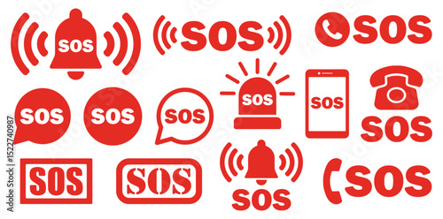 SOS icon symbol button. Emergency help logo sign pictogram. Vector illustration image. Isolated on white background.