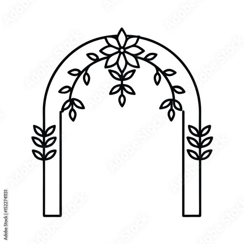 Elegant wedding archway line art featuring floral and leafy design for ceremony decorations
