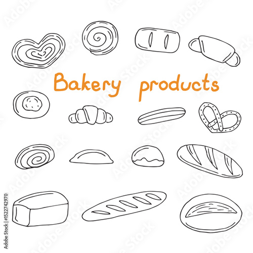 Baking set hand drawing, doodles, vector illustration