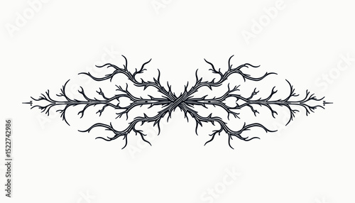 Mirrored pattern of abstract thorny vines intertwining in a symmetrical X-shape