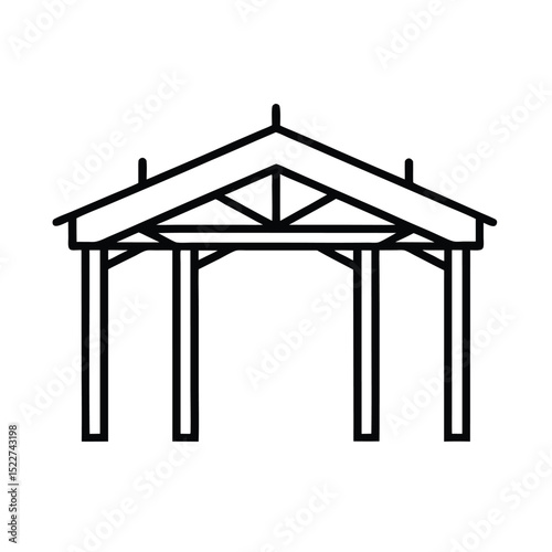 Simple black and white line art illustration of a gazebo or pergola structure isolated