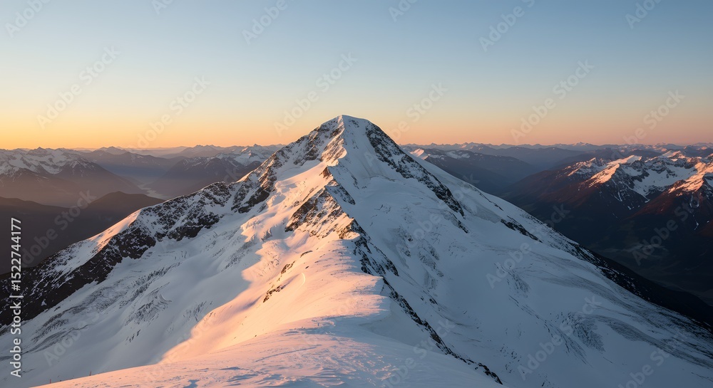 Naklejka premium Majestic Sunrise over Snow-Capped Mountain Peak