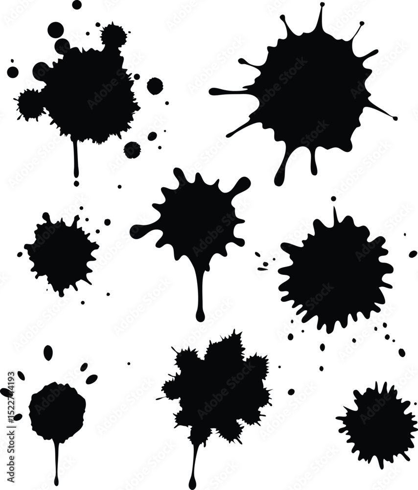 Fototapeta premium Ink Splatter Collection Black Ink Blots, Drops, and Splashes for Design