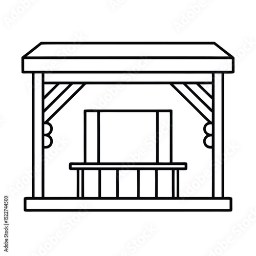 Simple illustration of a small outdoor market stall or booth displayed in a line art style.