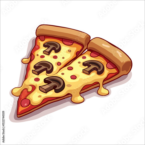 Vector fashion design for t-shirt with pizza. 
Triangular slice of round pizza
with mushrooms champignons and cheese isolated
on transparent background. 
Print for fabric, clothing.