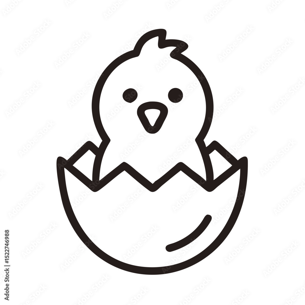 Obraz premium Chick hatching from egg in simple line art style 