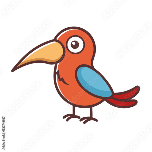 Cartoon bird with colorful feathers and large beak  