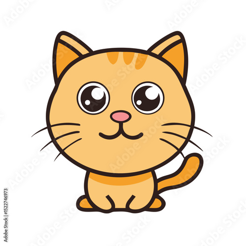 Cute cartoon cat with big eyes sitting in a playful stance  