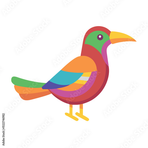 Colorful bird illustration with vibrant patterns and bold colors  