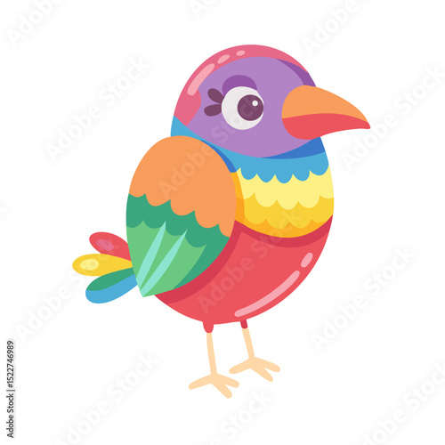 Colorful cartoon bird with vibrant feathers standing upright  