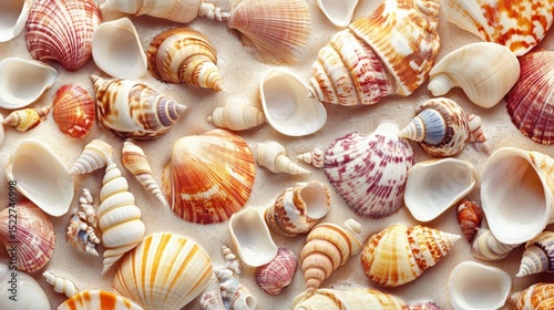 sandy beach, shells and starfish, Generative AI