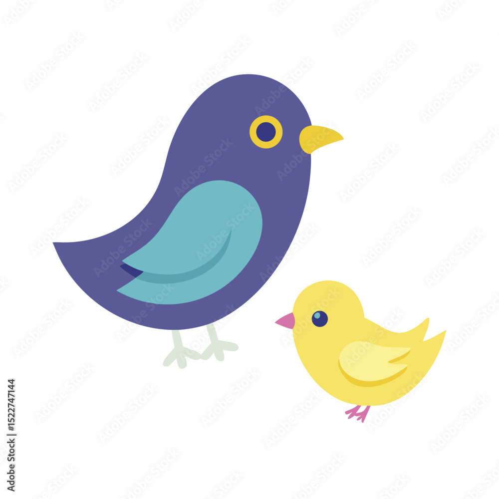 Colorful cartoon birds standing together on a white background Colorful cartoon birds standing together on a white background