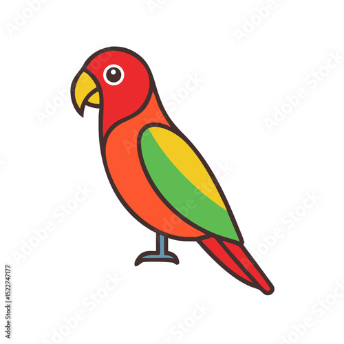 Colorful cartoon parrot standing with vibrant feathers  