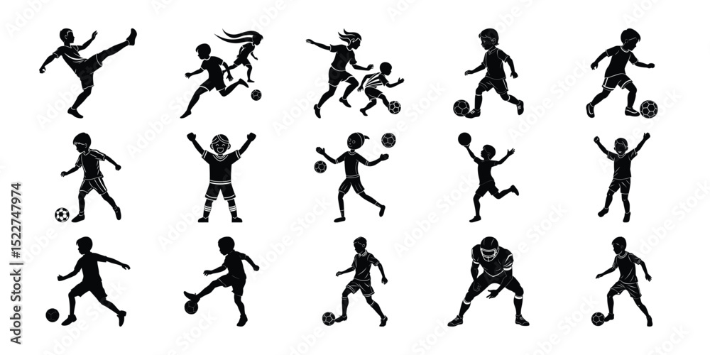 Fototapeta premium Boys Outdoor Play Vector Silhouette Bundle – Set 2