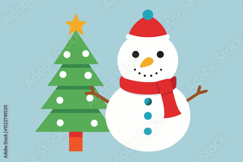 snowman with christmas tree