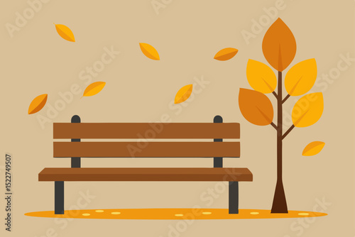 a wooden bench beneath a tree dropping amber leaves