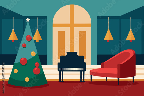 elegant hotel lobby with a grand Christmas tree