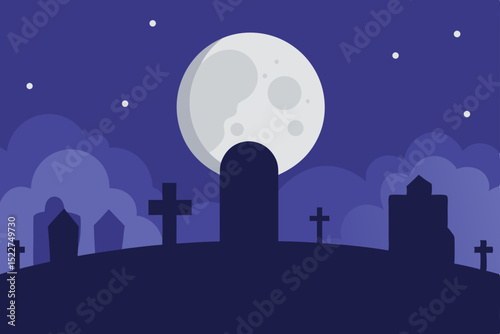  a foggy graveyard under a full moon