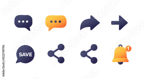 Social Media Reaction Icons in Colorful Flat Design
